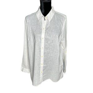 Christopher and Banks Top Womens Size Medium White Collar Button Down Semi Sheer